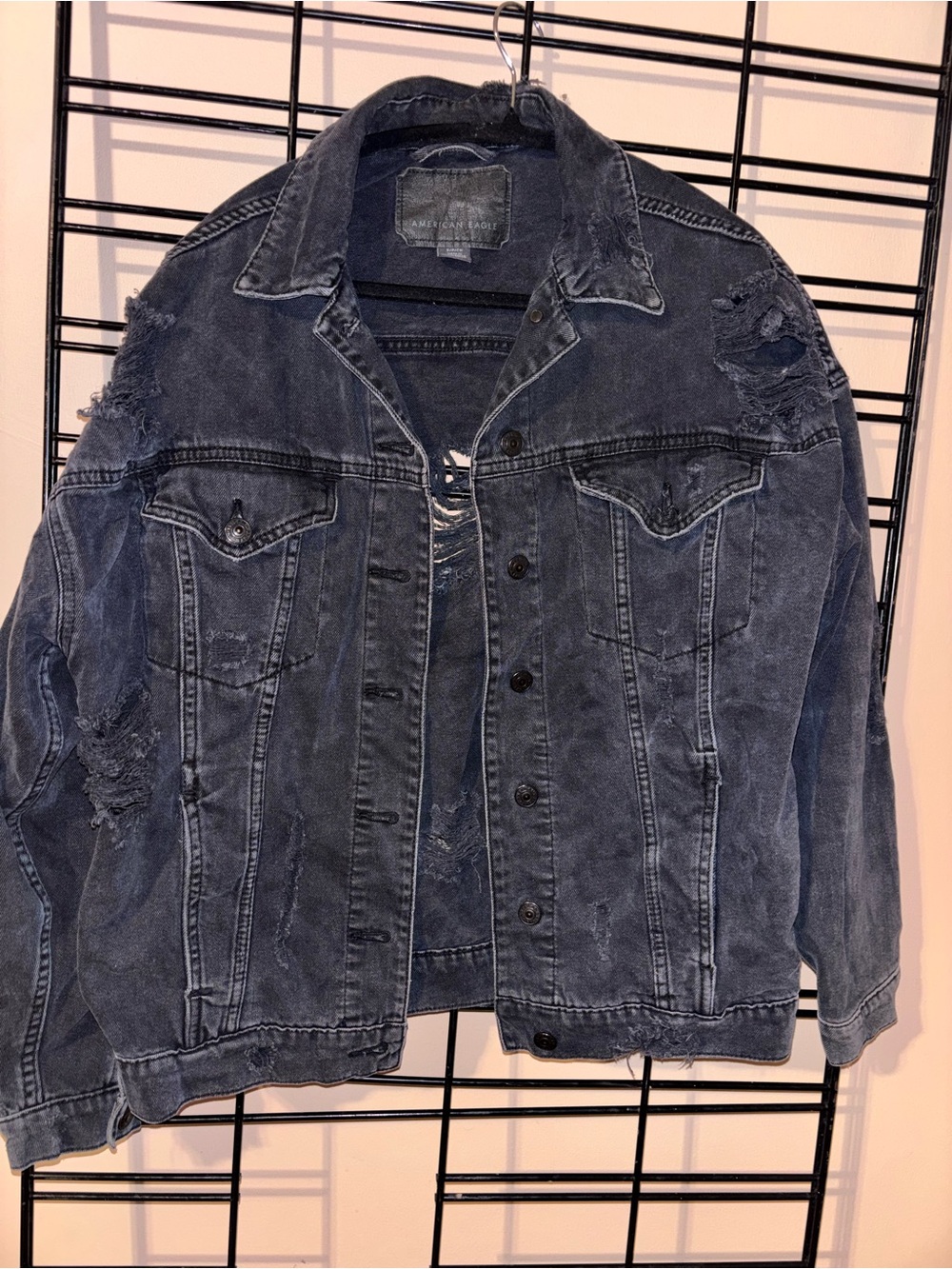 American Eagle Outfitters Distressed Blue Denim Shirt Jacket